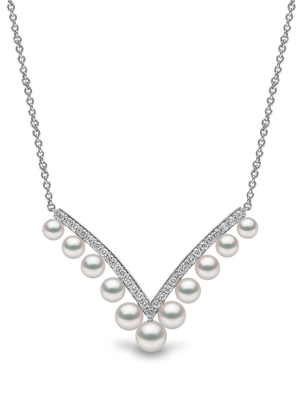 Yoko London Sleek 18K白金阿古屋珍珠钻石项链 - 银色