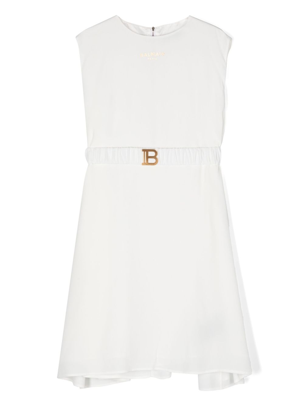 Balmain Kids logo印花束腰连衣裙 - 白色