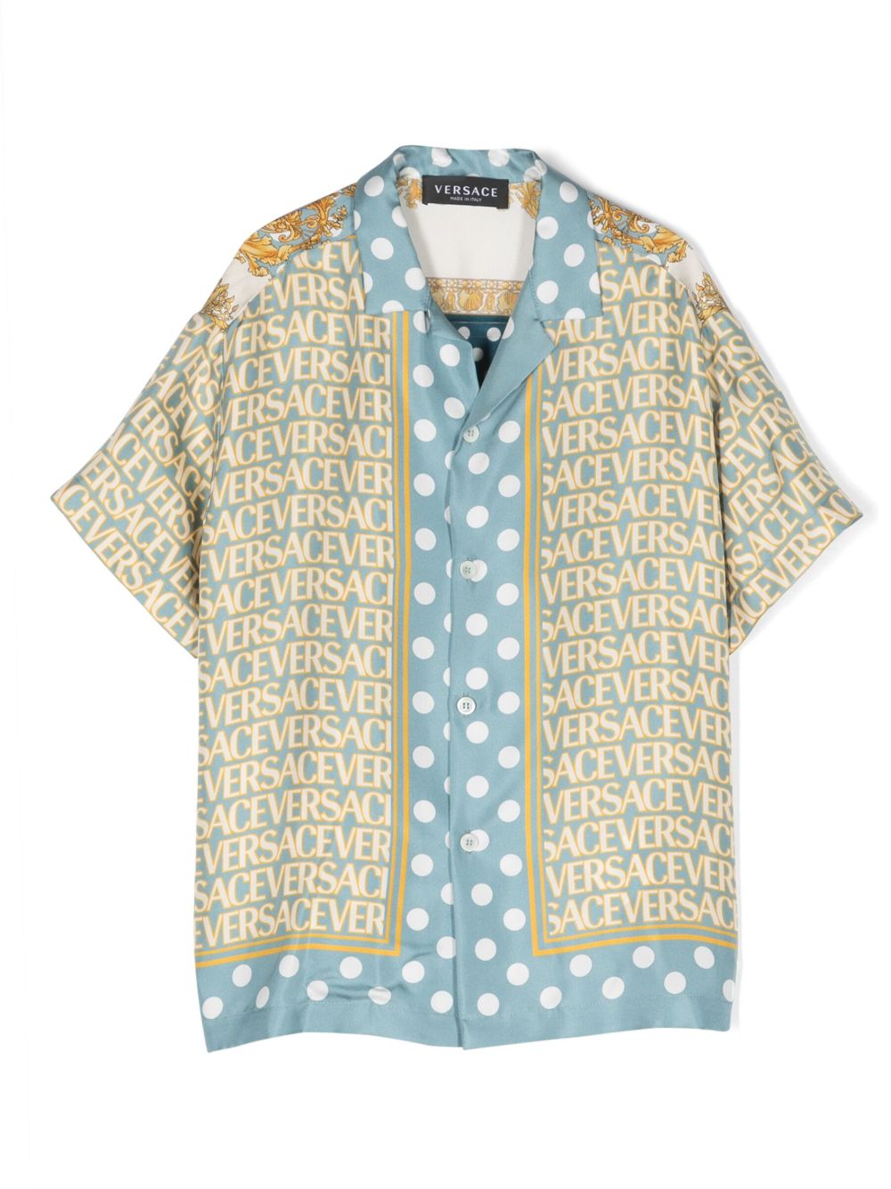 Versace Kids Versace Allover 真丝衬衫 - 蓝色