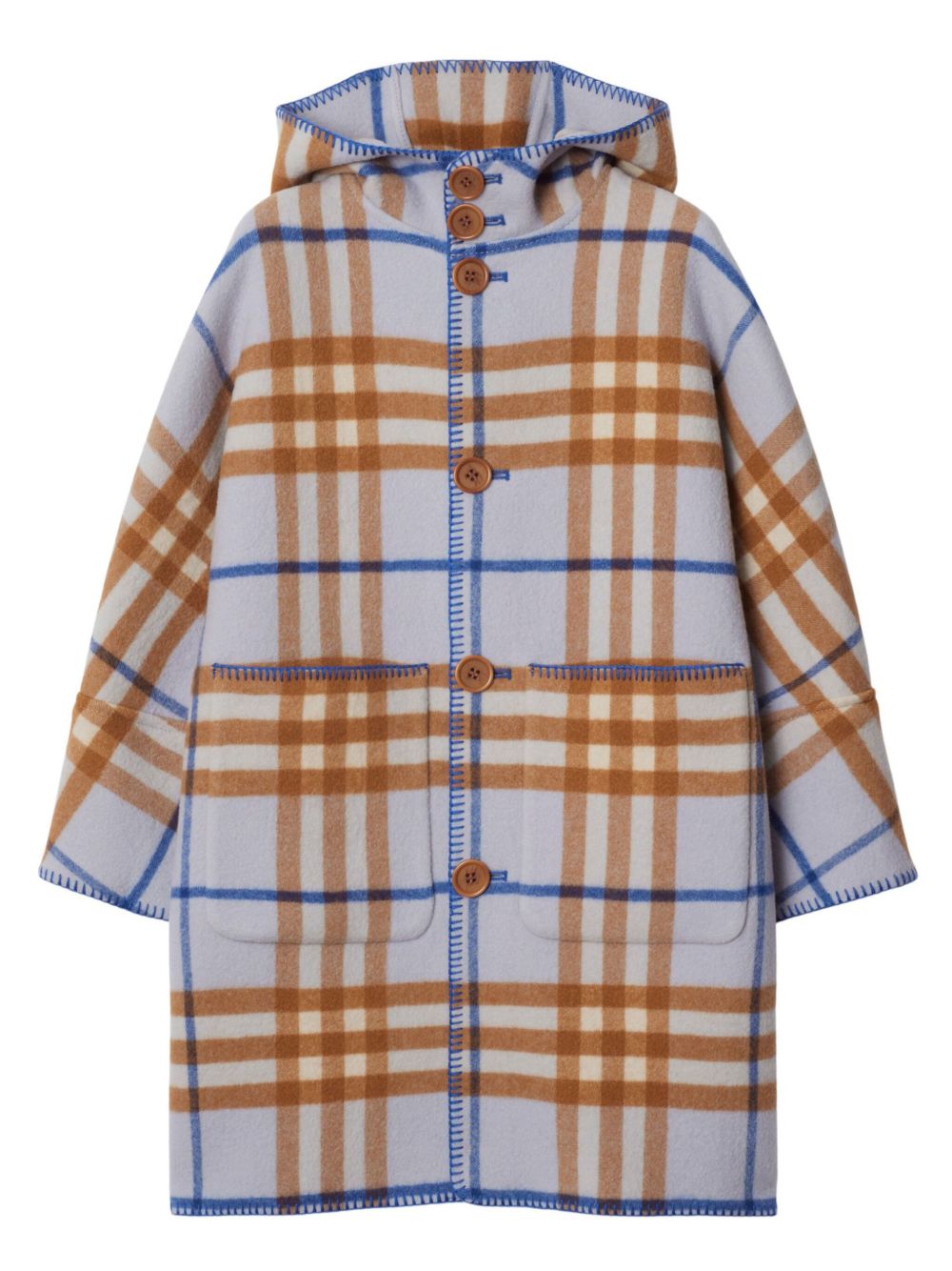 Burberry Kids 格纹连帽大衣 - 蓝色