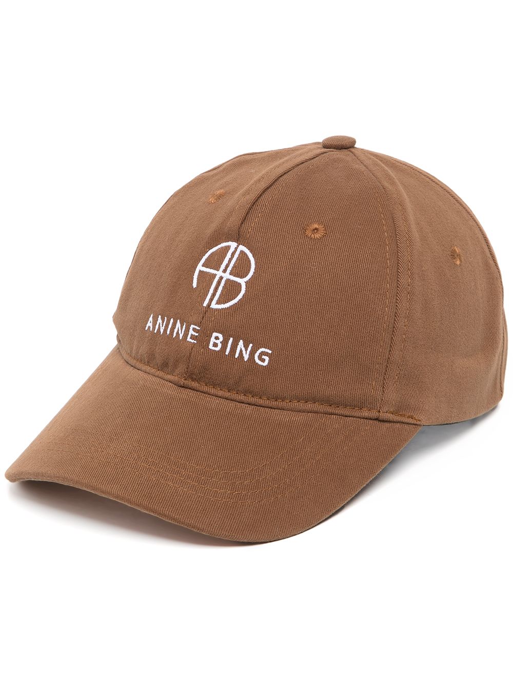 ANINE BING 斜纹布刺绣棒球帽 - 褐色