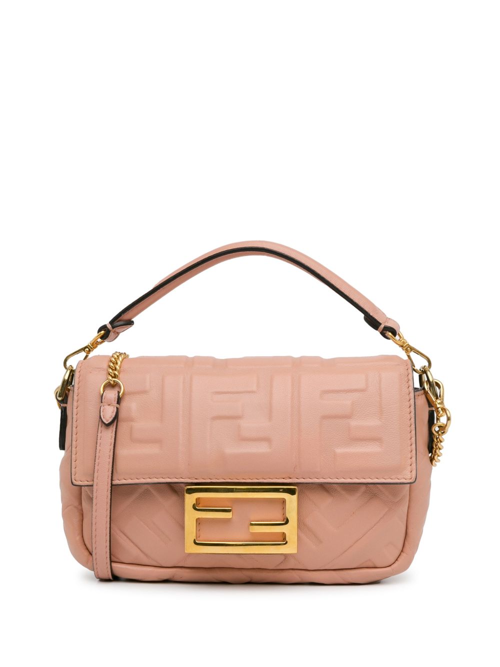 Fendi Pre-Owned Embossed Zucca Baguette 迷你斜挎包（2010-2023年典藏款） - 粉色
