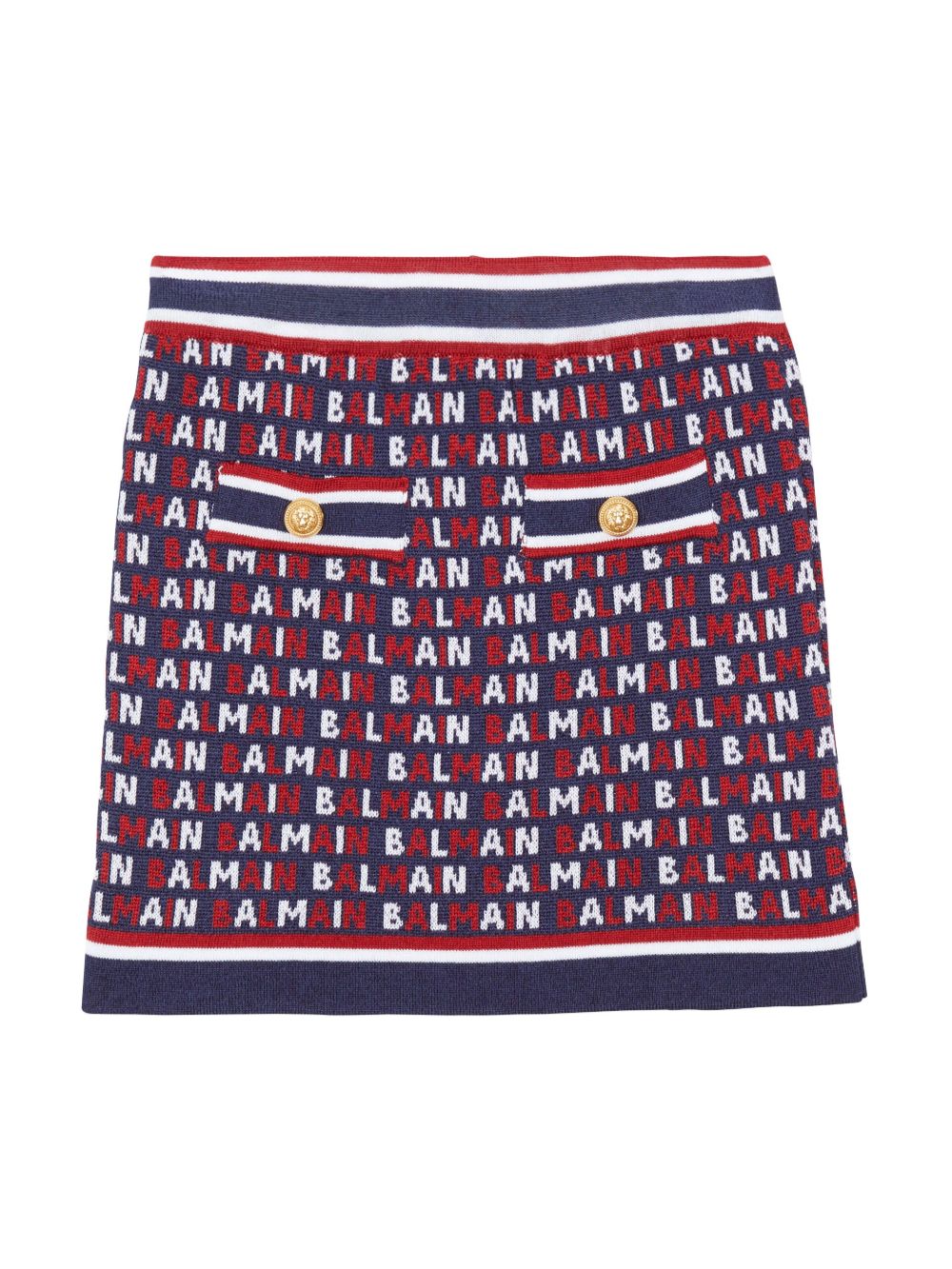 Balmain Kids logo提花A字迷你半身裙 - 蓝色