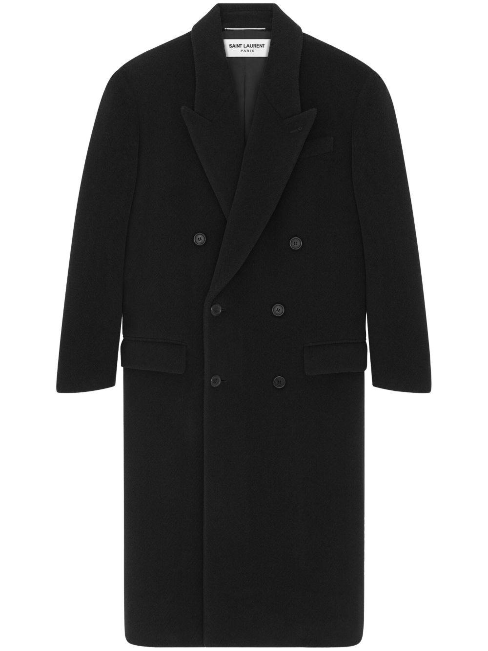 Saint Laurent 人字纹图案双排扣外套 - 黑色