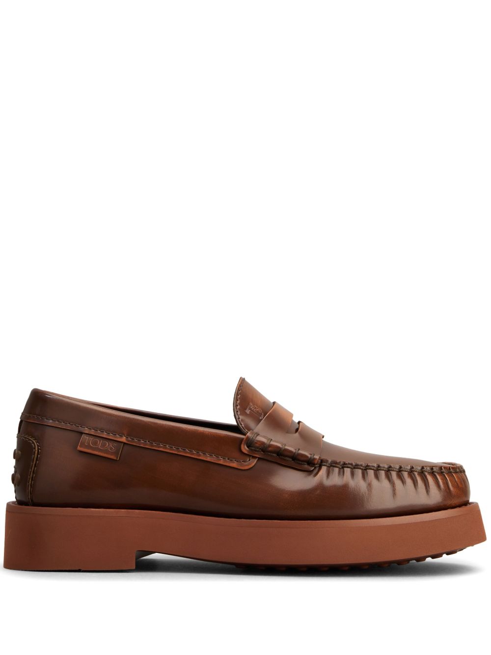 Tod's 杏仁形鞋头皮质乐福鞋 - 褐色