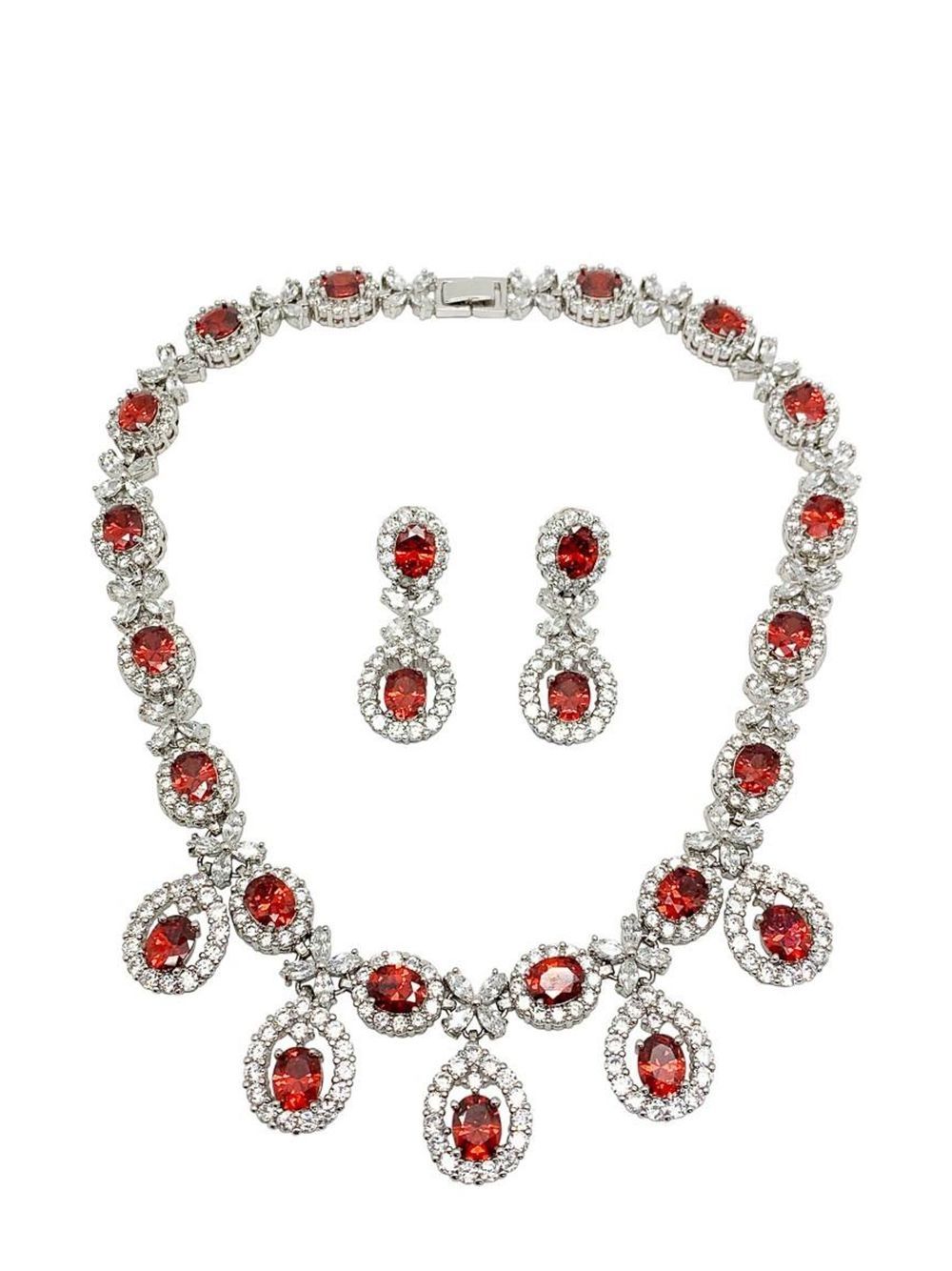 Jennifer Gibson Jewellery vintage fire crystal droplet necklace and earrings 2000s - 银色