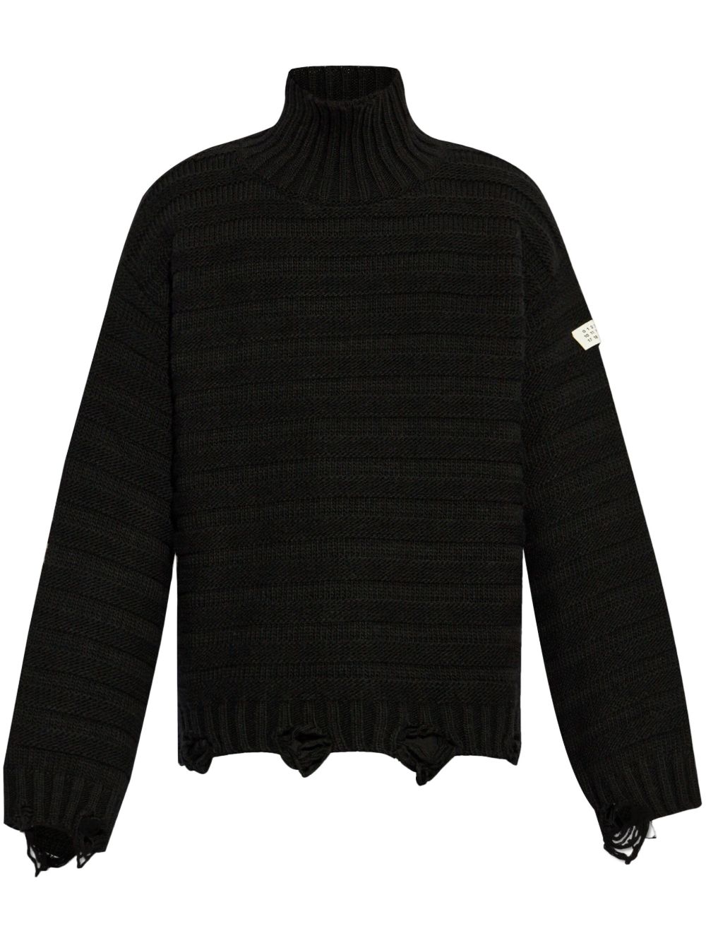 MM6 Maison Margiela 仿旧高领毛衣 - 黑色