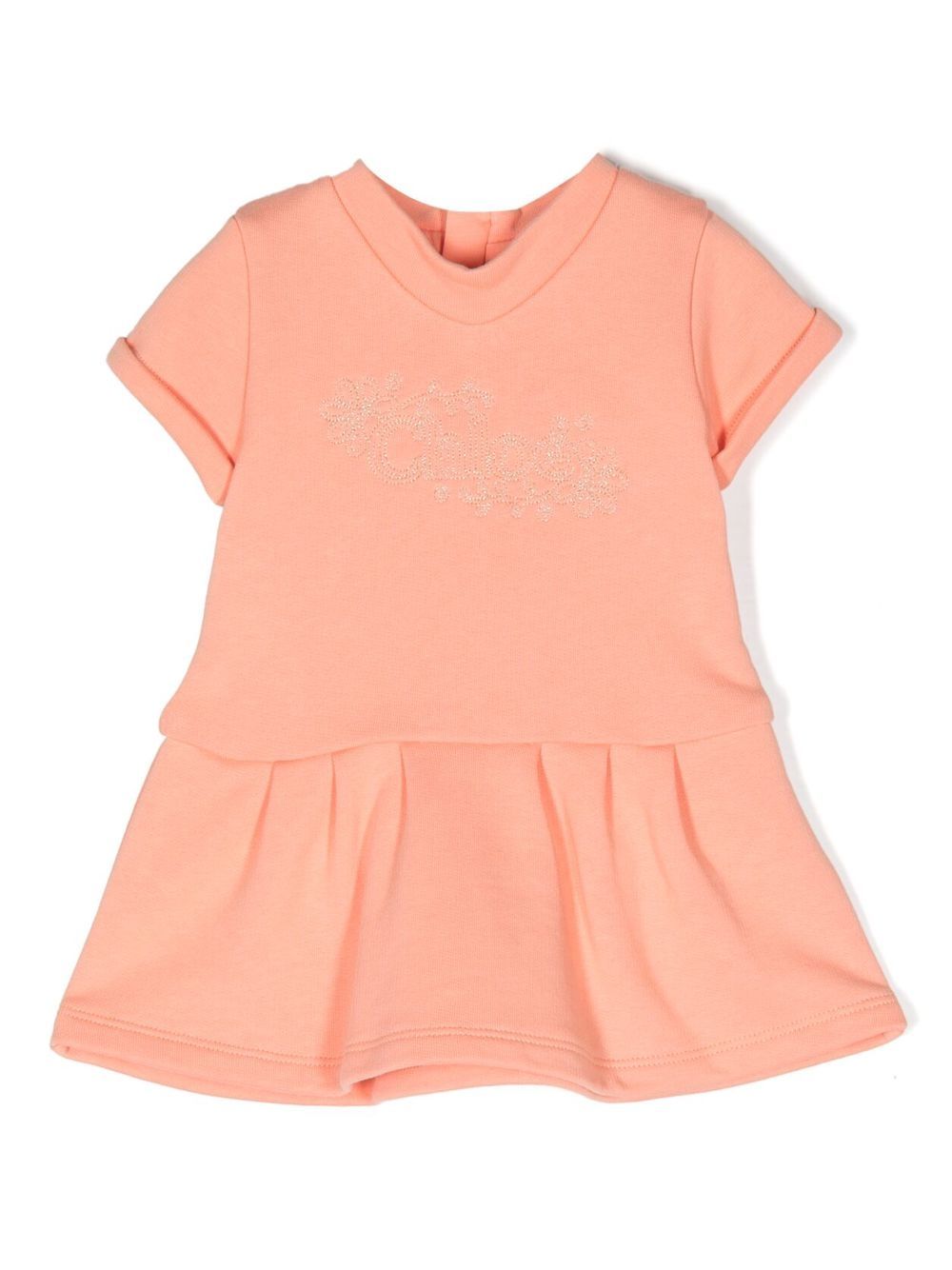Chloé Kids logo刺绣T恤式连衣裙 - 粉色