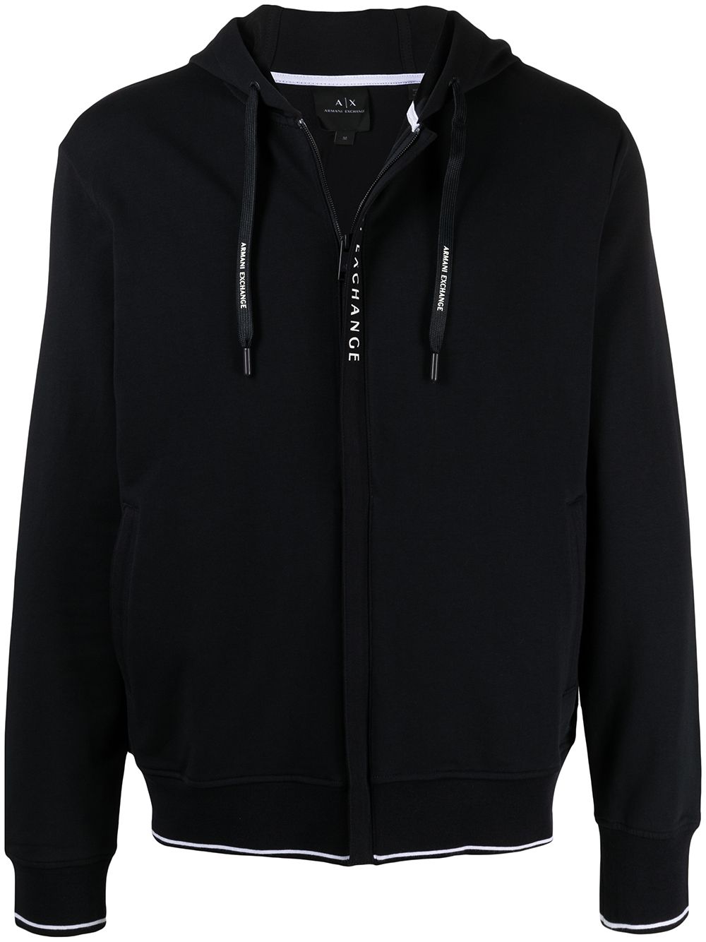 Armani Exchange logo印花拉链连帽衫 - 蓝色