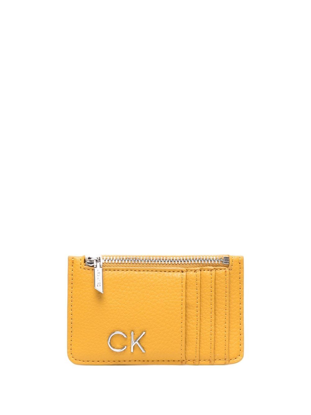 Calvin Klein logo皮质卡夹 - 黄色