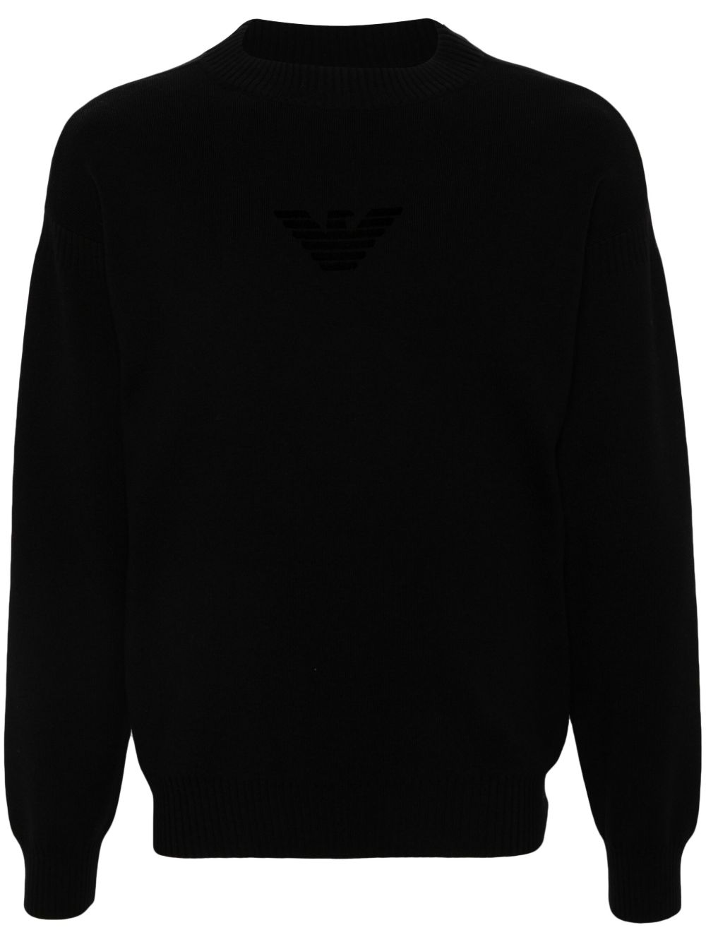 Emporio Armani 植绒logo毛衣 - 黑色