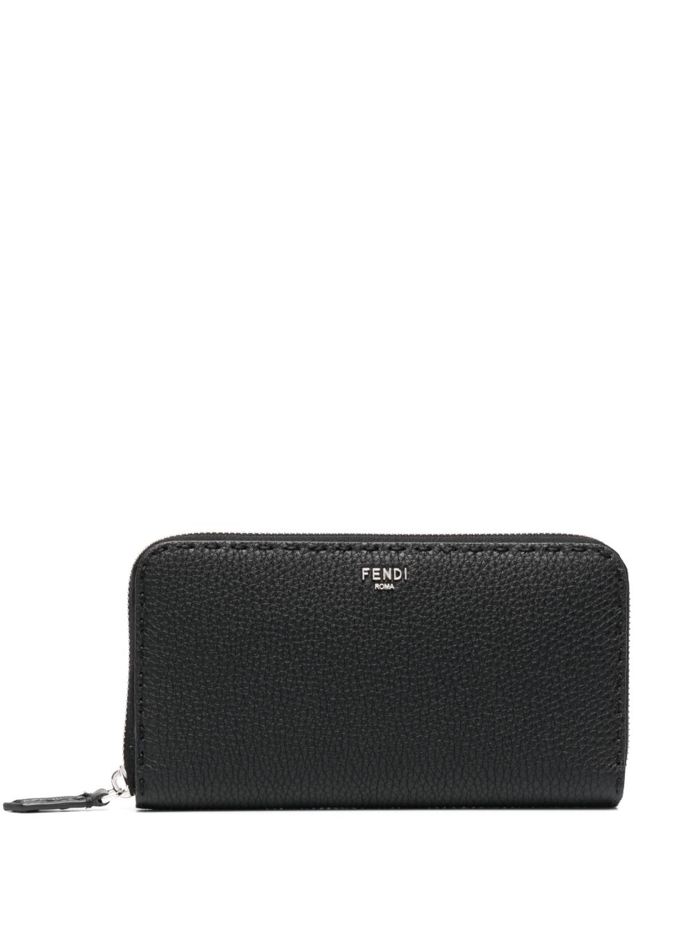 FENDI logo标牌拉链皮质钱包 - 黑色