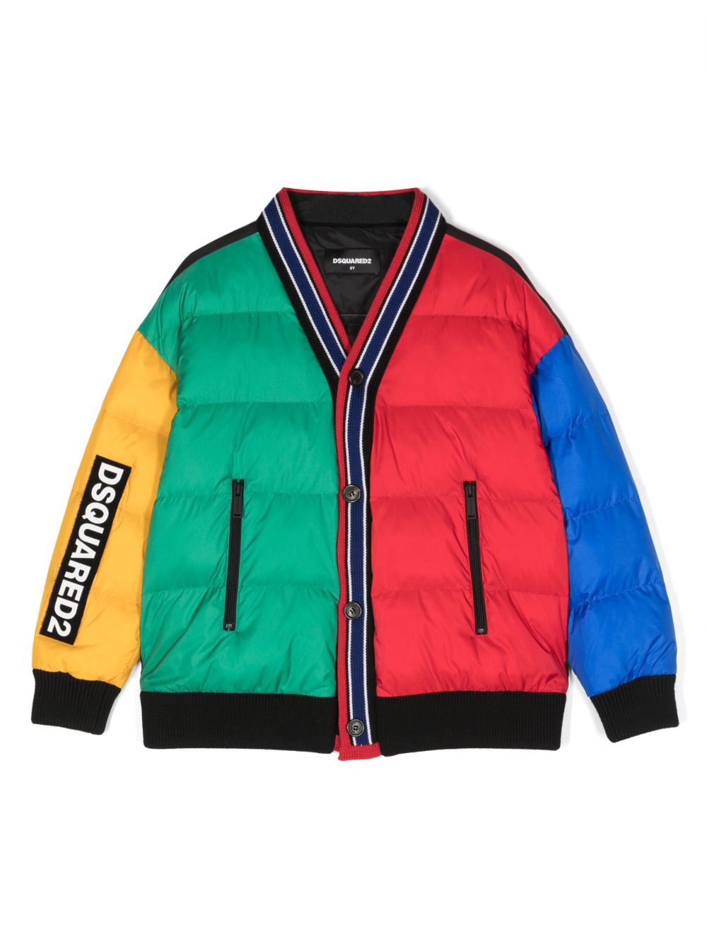 DSQUARED2 KIDS 拼色搭扣填充夹克 - 红色