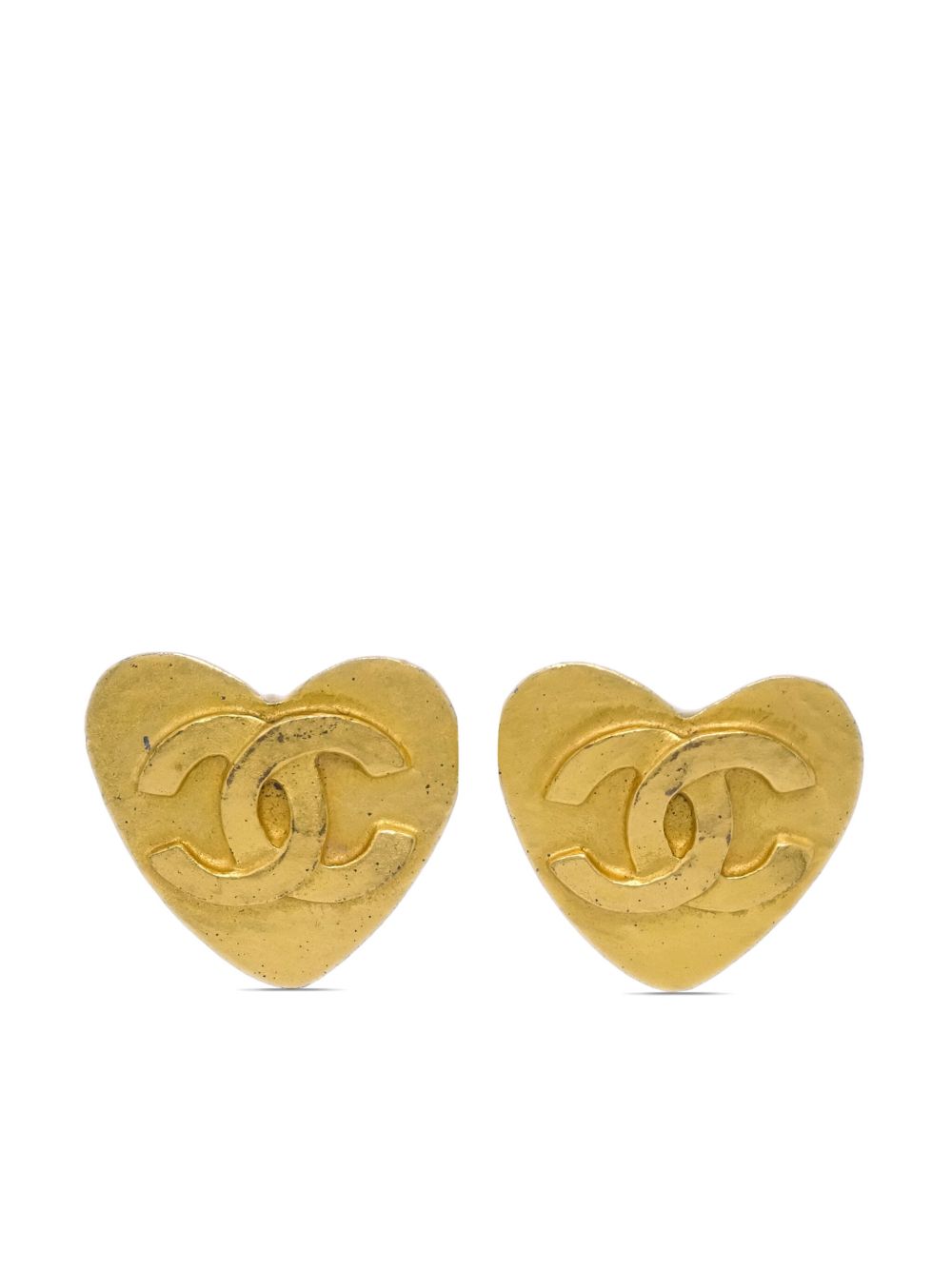 CHANEL Pre-Owned CC 压纹心形图案夹扣式耳环（1995年典藏款） - 金色