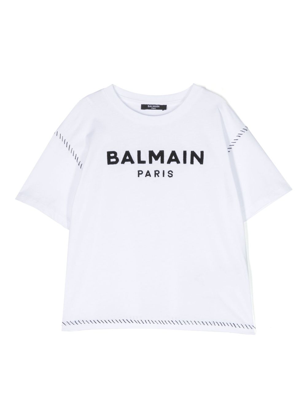 Balmain Kids logo刺绣棉T恤 - 白色