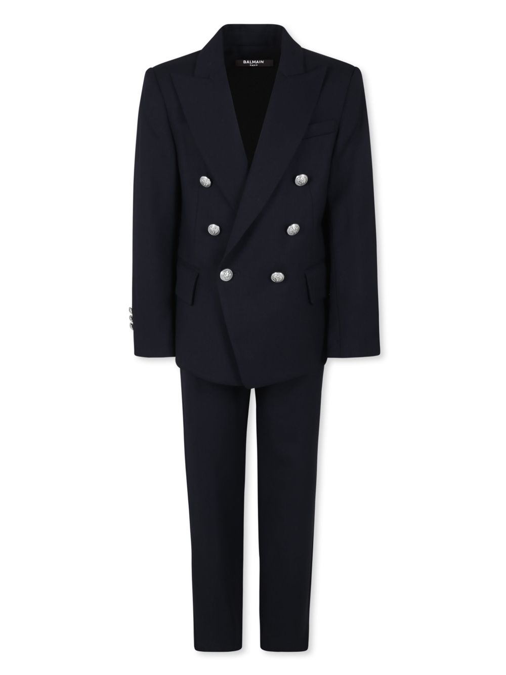Balmain Kids 双排扣羊毛西装套装 - 蓝色