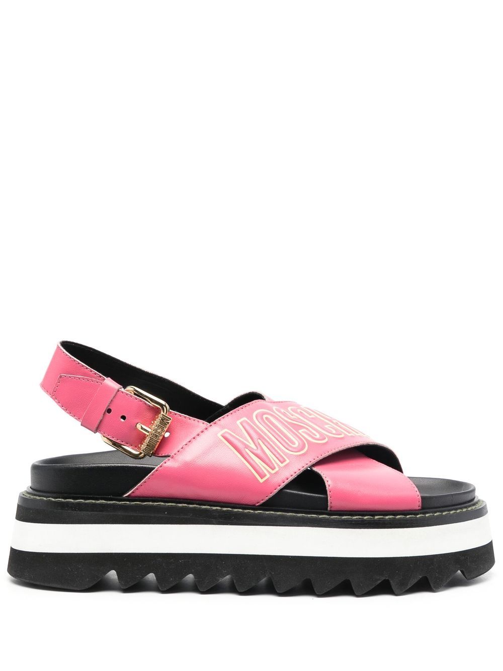 Moschino logo印花皮质厚底凉鞋 - 粉色
