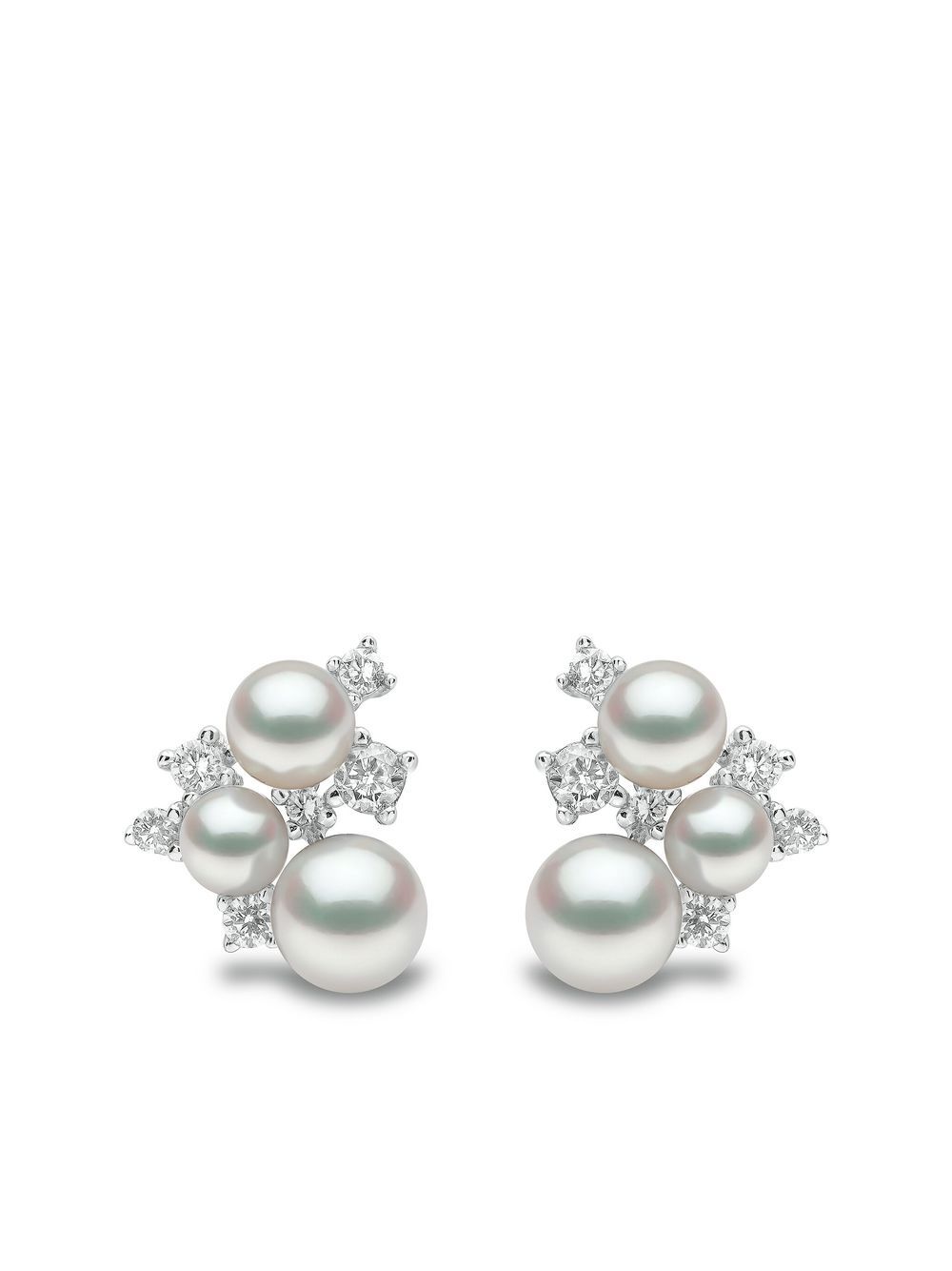 Yoko London Trend 18K白金钻石珍珠耳钉 - 银色