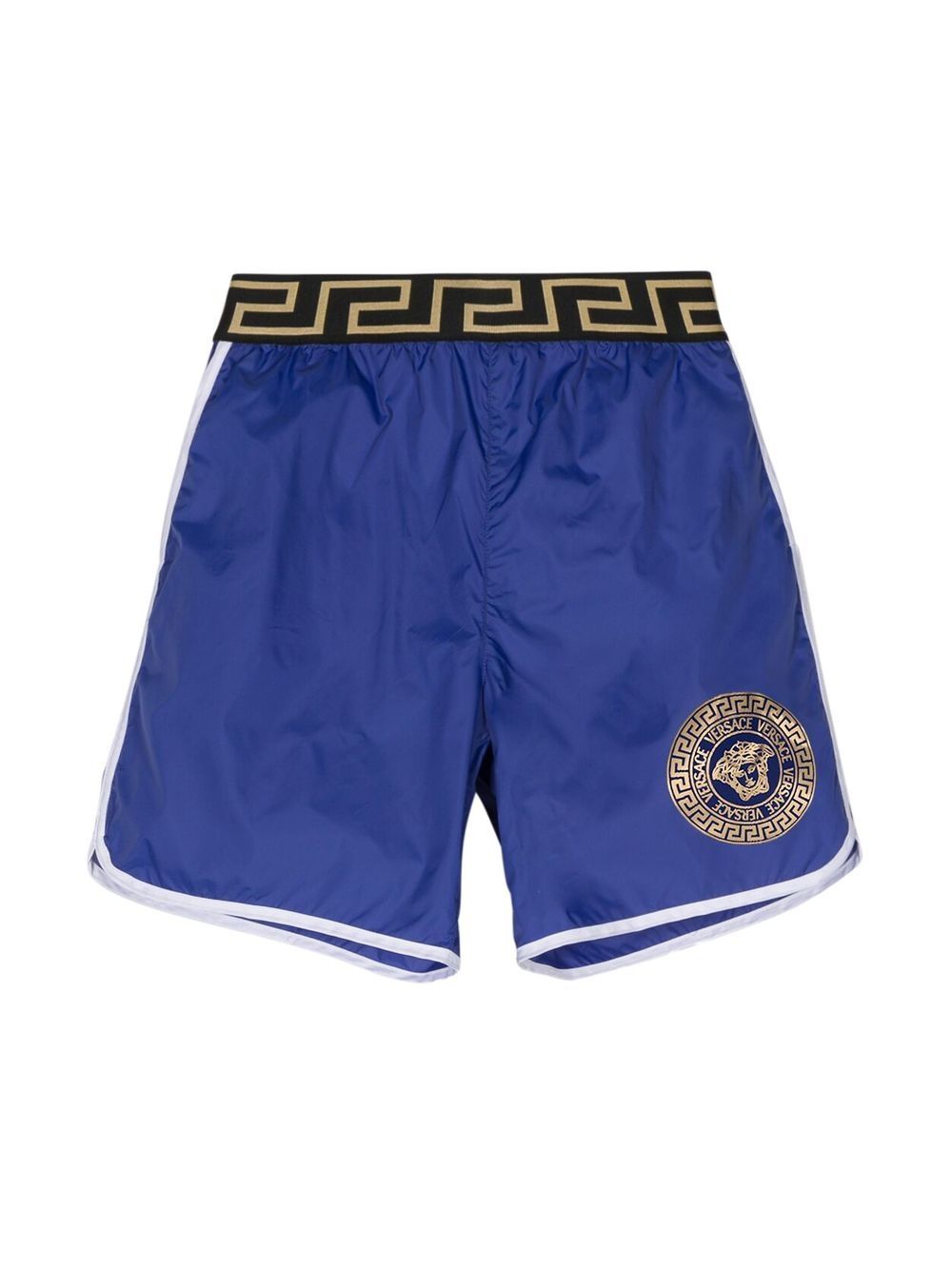 Versace Kids 希腊回纹图案泳裤 - 蓝色