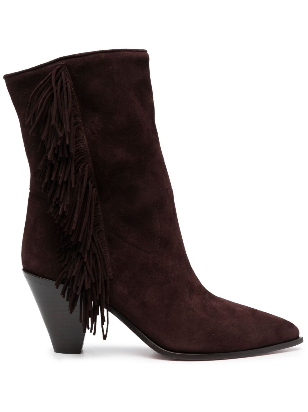 Aquazzura Marfa 流苏绒面皮中跟中筒靴 - 褐色