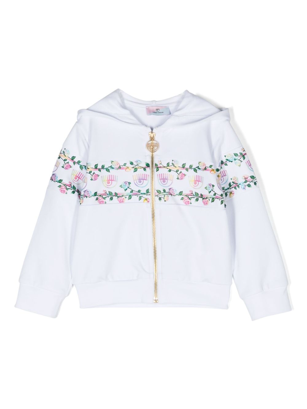 Chiara Ferragni Kids Eyelike 图案连帽夹克 - 白色