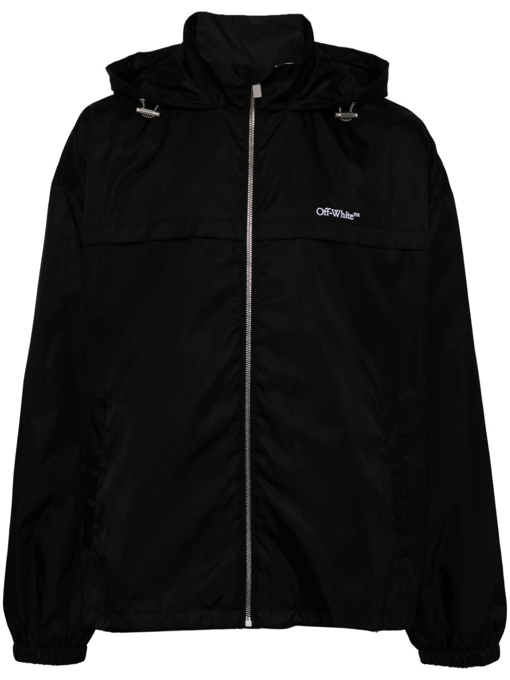 Off-White logo刺绣拉链夹克 - 黑色
