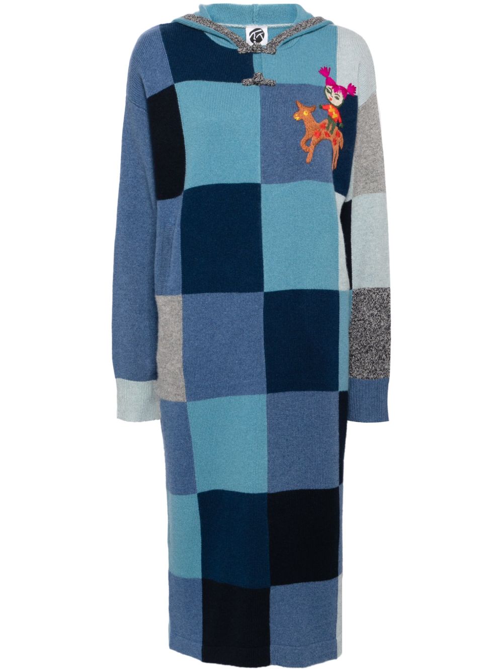 YANYAN KNITS 格纹连帽连衣裙 - 蓝色