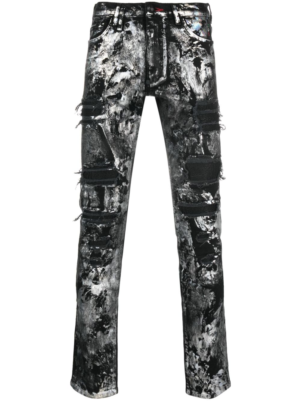 Philipp Plein Rock Star 手绘感紧身牛仔裤 - 黑色