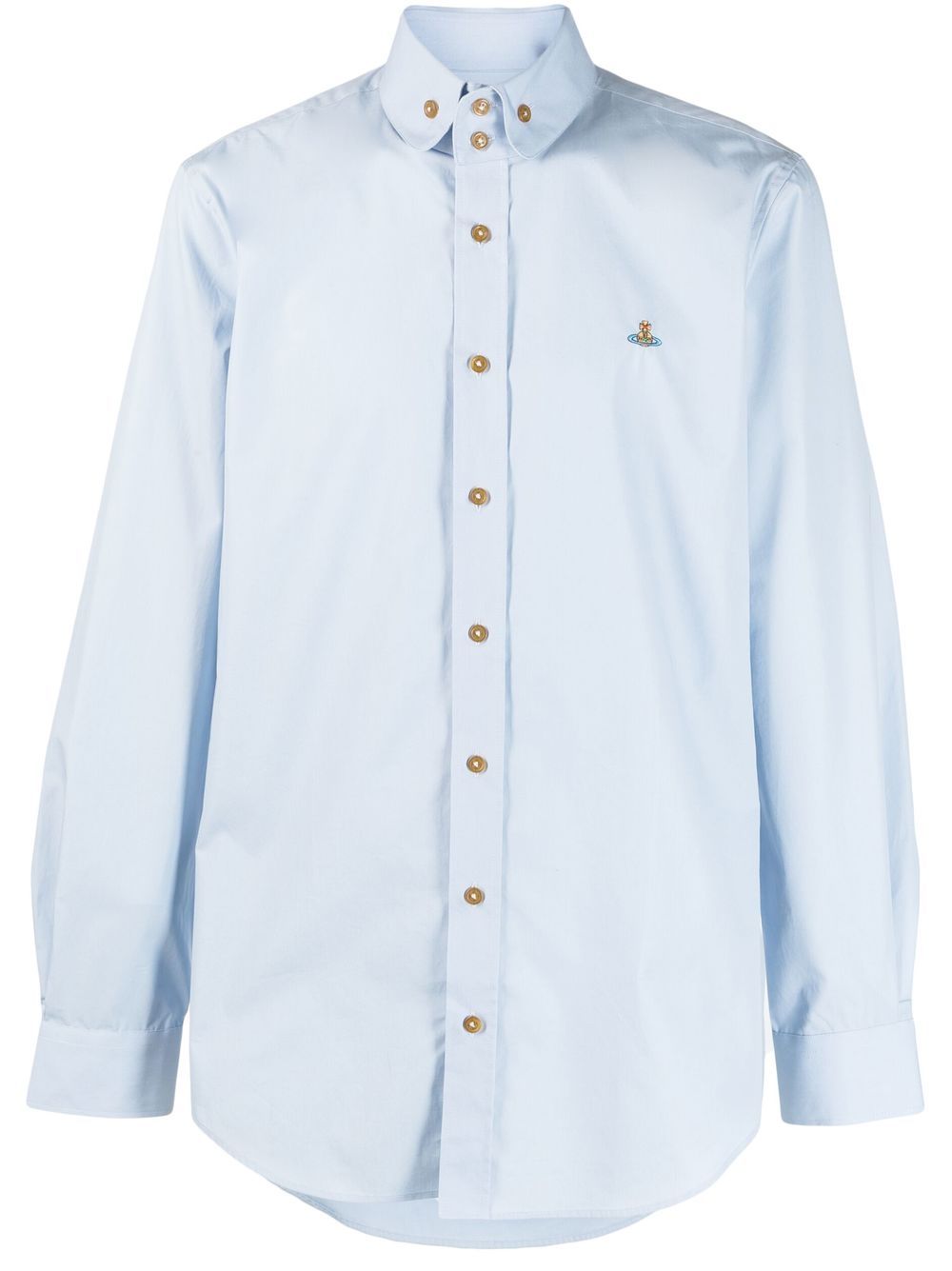 Vivienne Westwood logo刺绣棉衬衫 - 蓝色