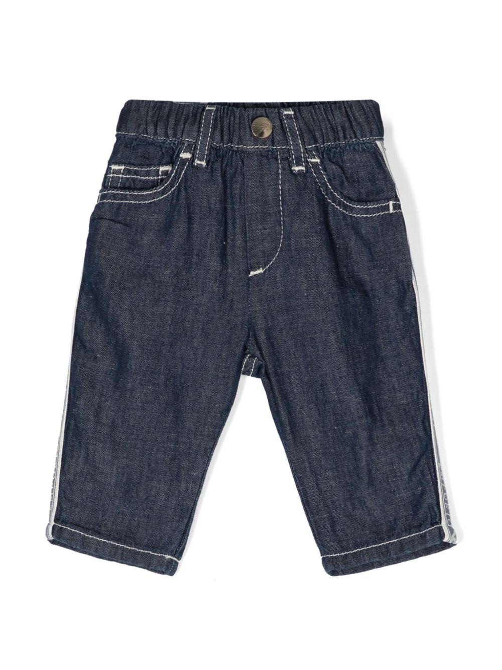 Emporio Armani Kids logo饰带直筒牛仔裤 - 蓝色