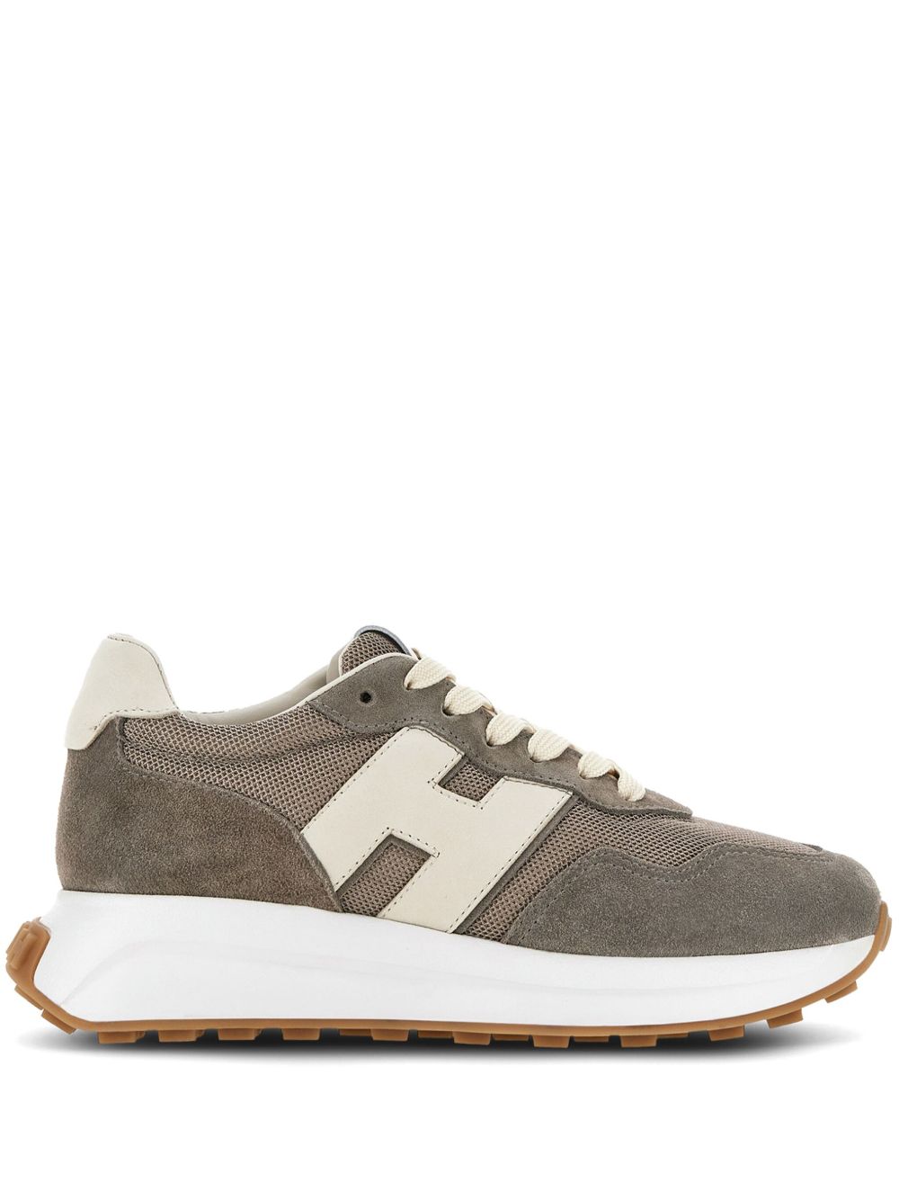 Hogan H641 拼接系带运动鞋 - 褐色