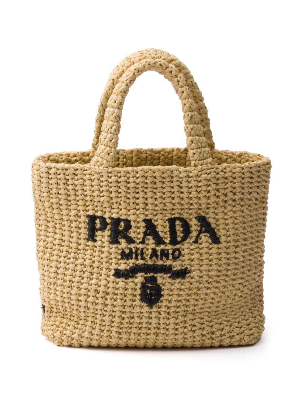 Prada logo刺绣草编托特包 - 中性色