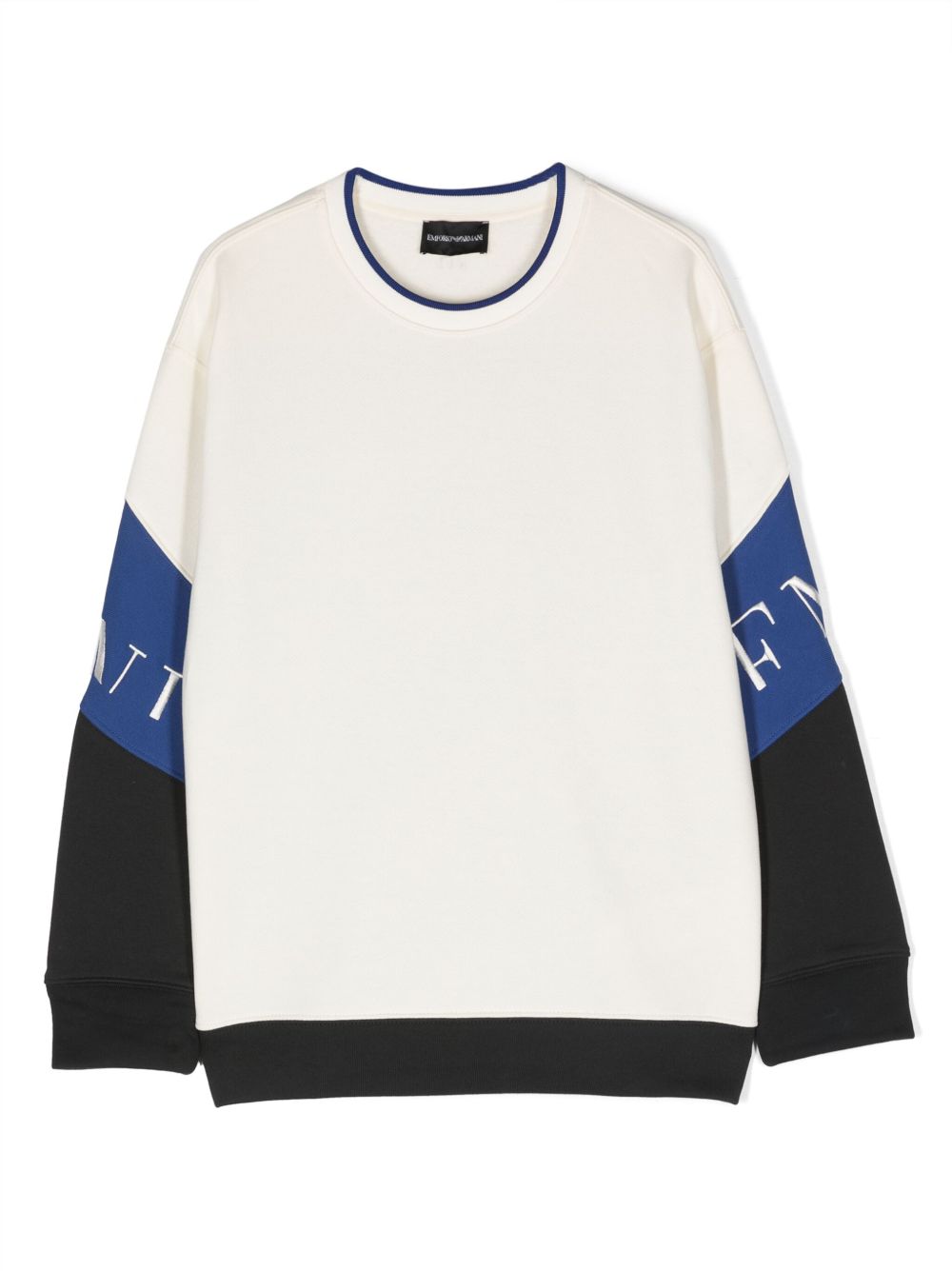 Emporio Armani Kids logo刺绣拼色卫衣 - 白色