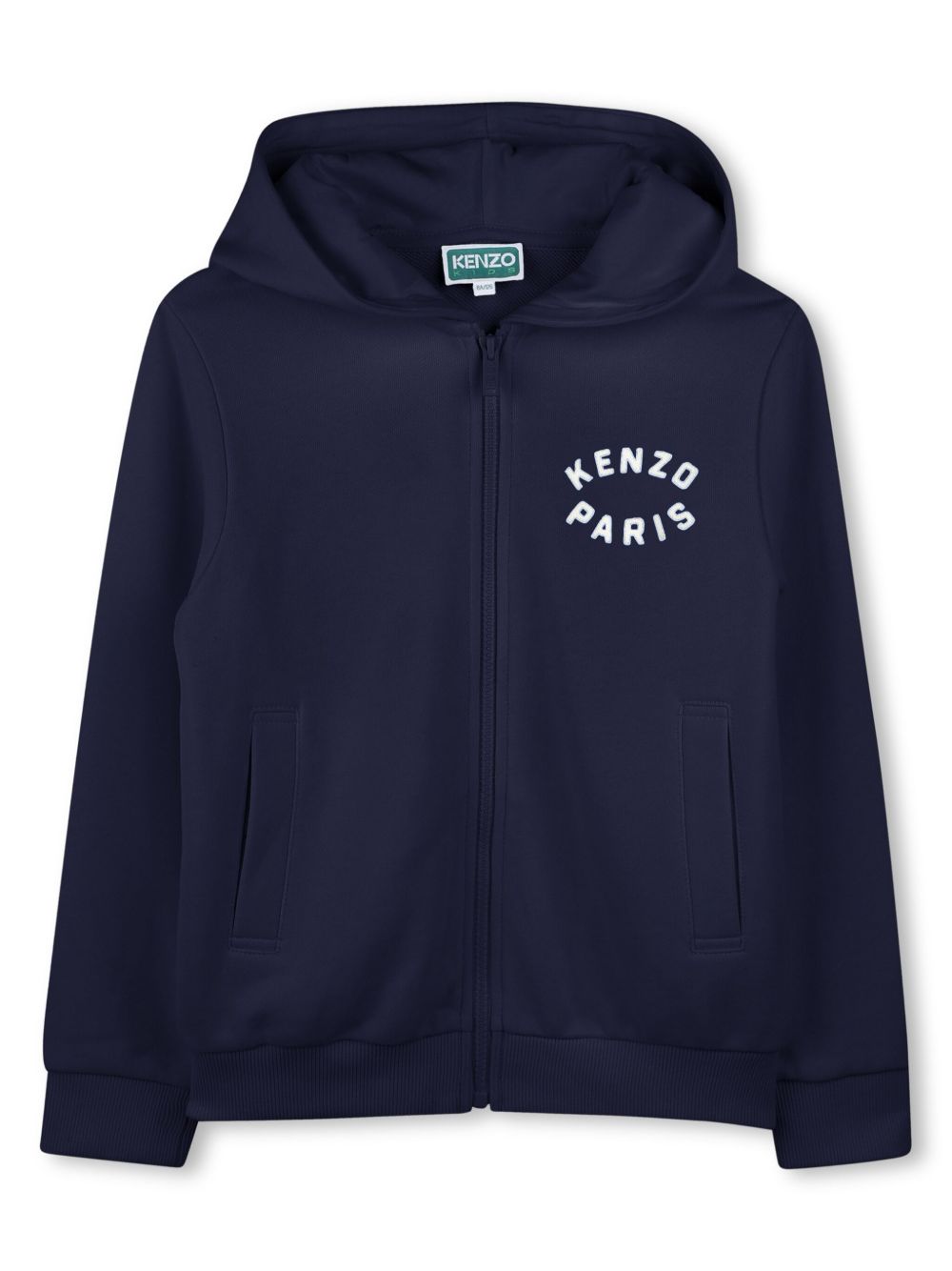 Kenzo Kids logo刺绣拉链连帽衫 - 蓝色