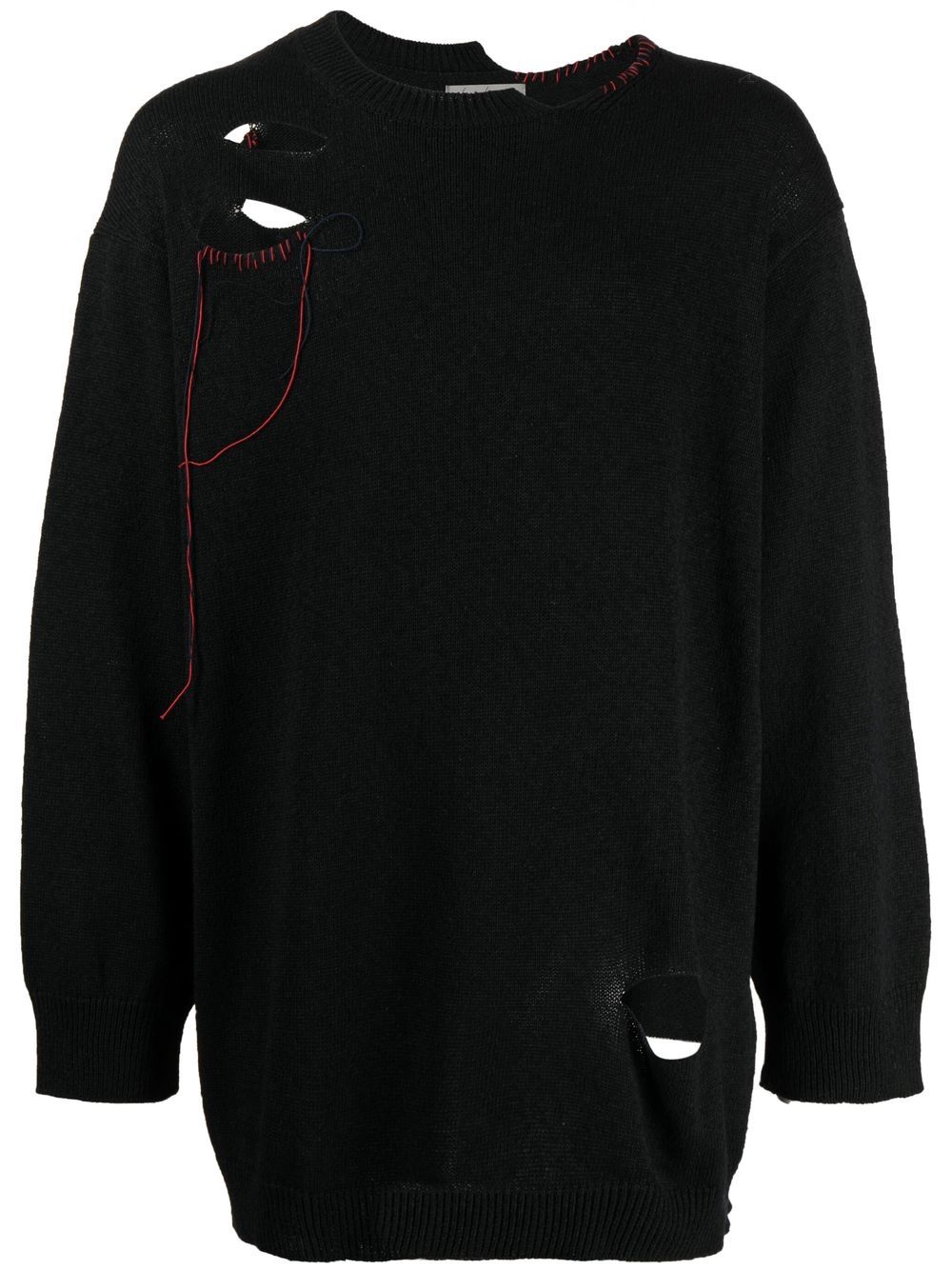 Yohji Yamamoto 孔眼细节长袖毛衣 - 黑色