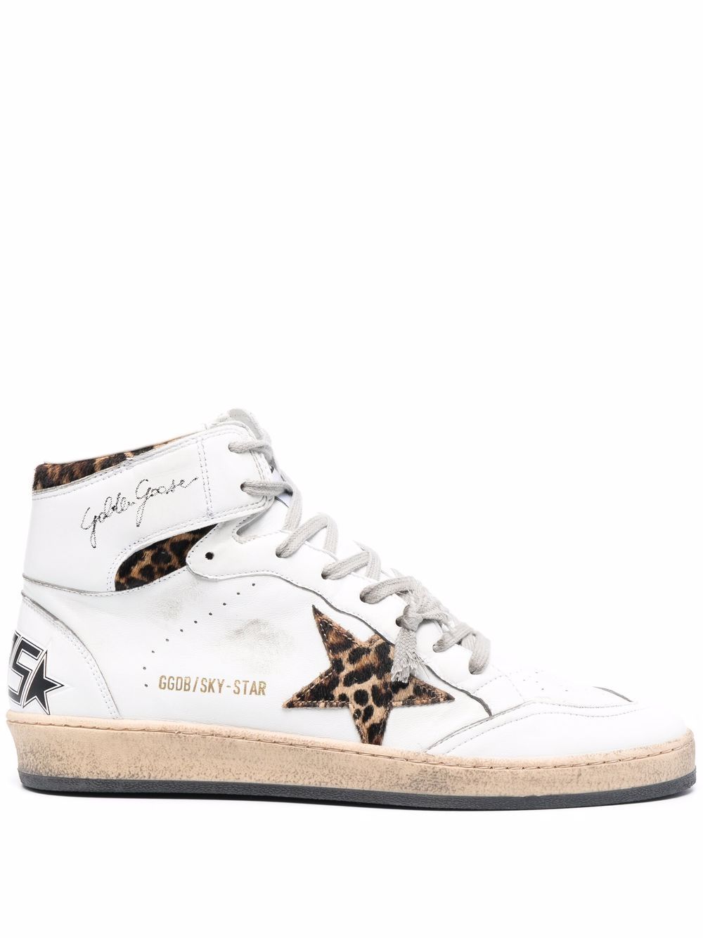 Golden Goose logo印花高帮皮质板鞋 - 白色