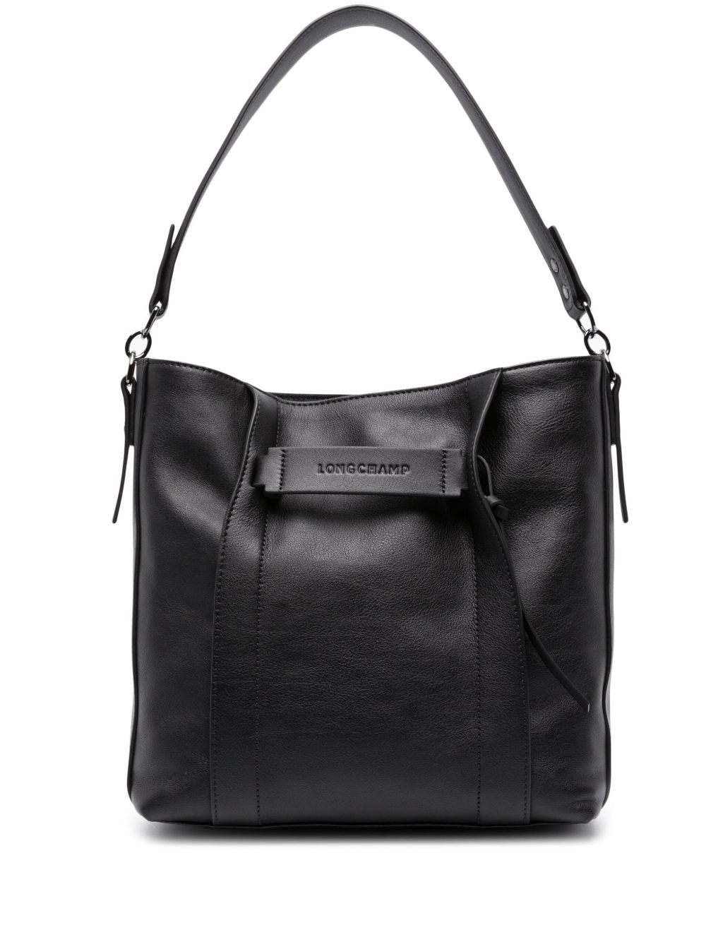 Longchamp Longchamp 中号皮质单肩包 - 黑色