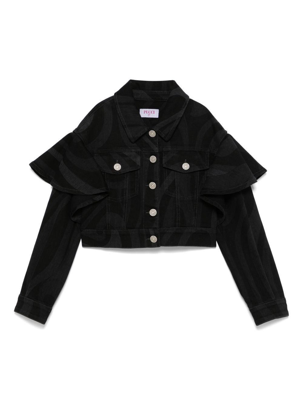 PUCCI Junior 荷叶边饰牛仔夹克 - 黑色