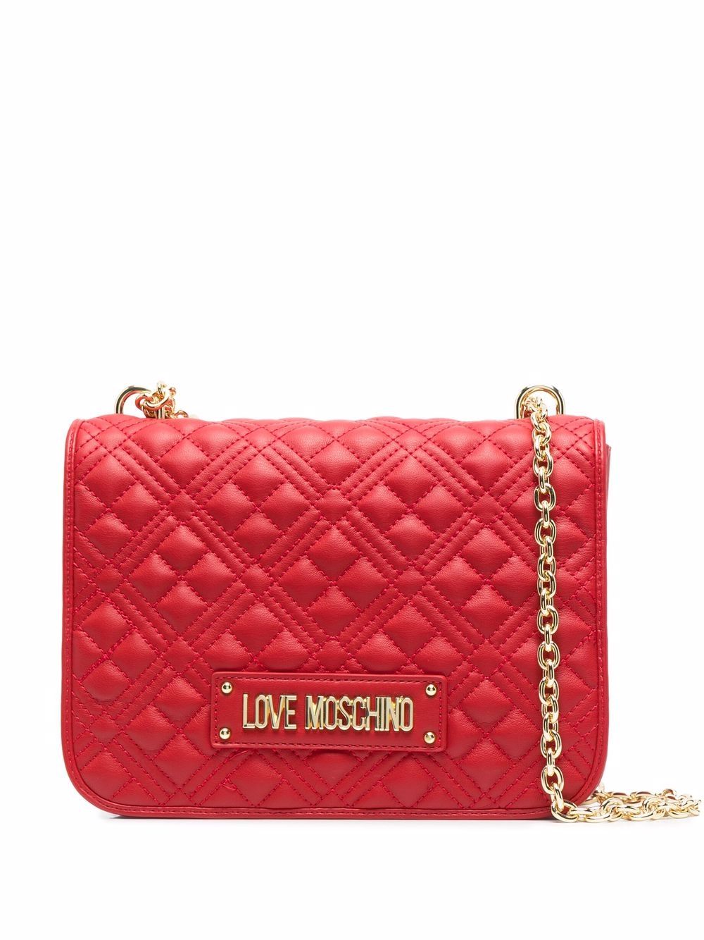 Love Moschino logo标牌绗缝单肩包 - 红色