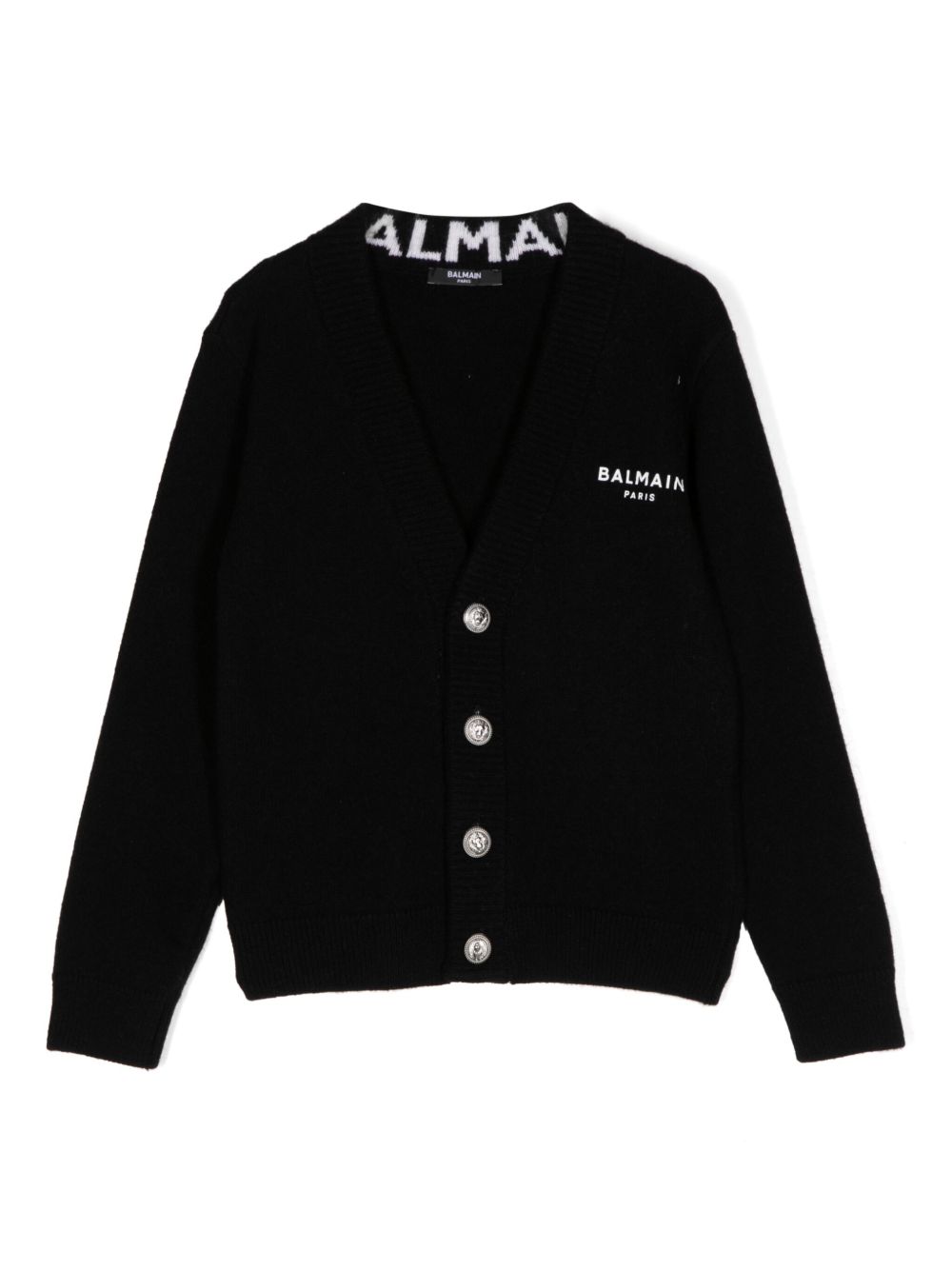 Balmain Kids logo印花羊毛混纺开衫 - 黑色