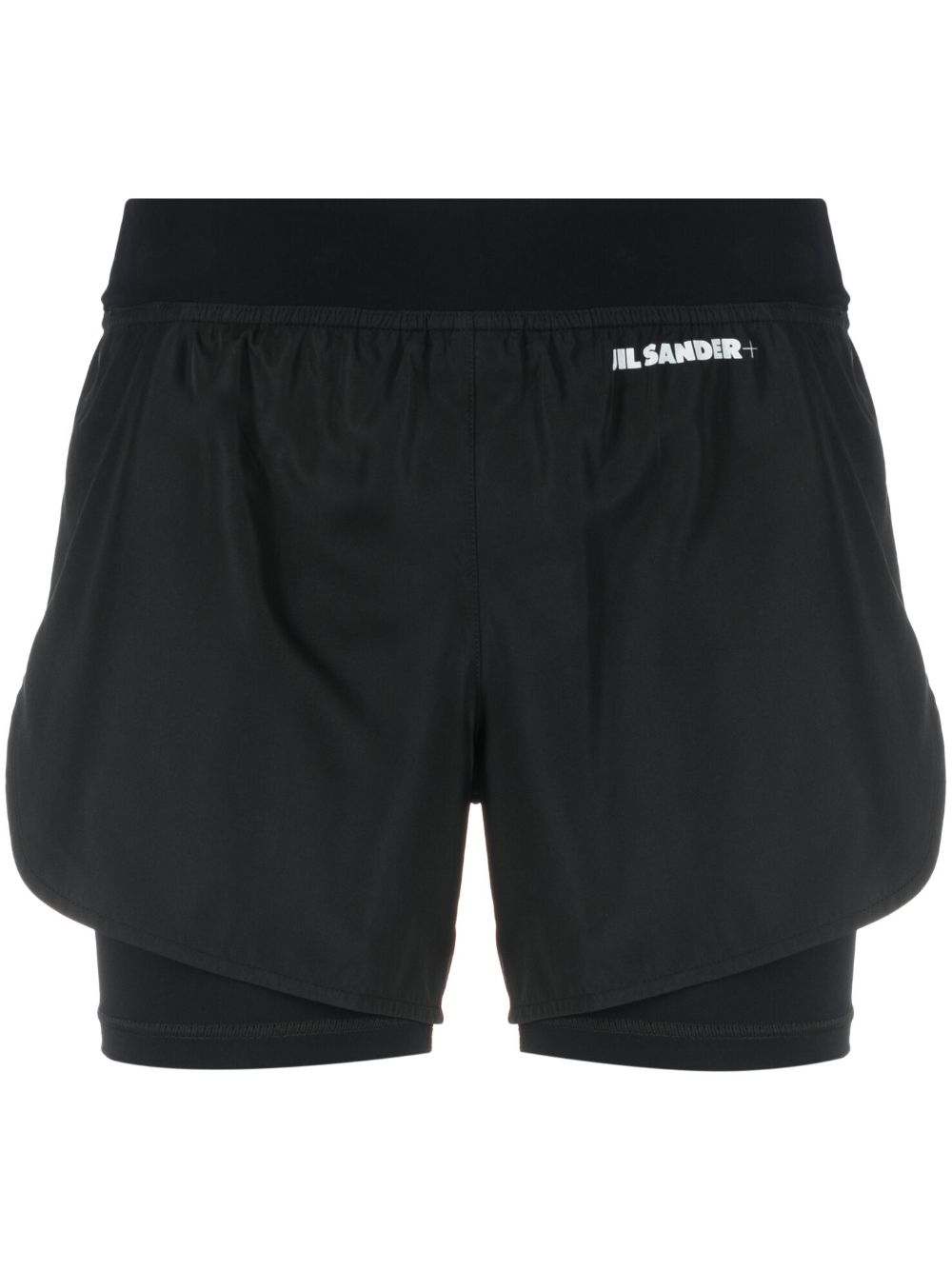 Jil Sander logo印花分层式短裤 - 黑色