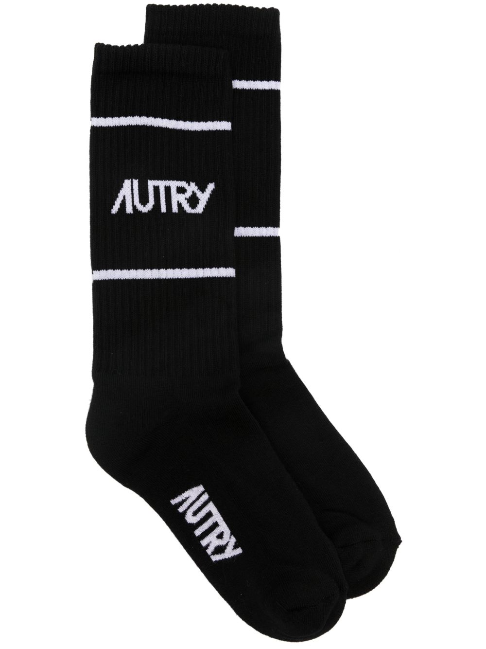 Autry logo嵌花条纹针织袜 - 黑色