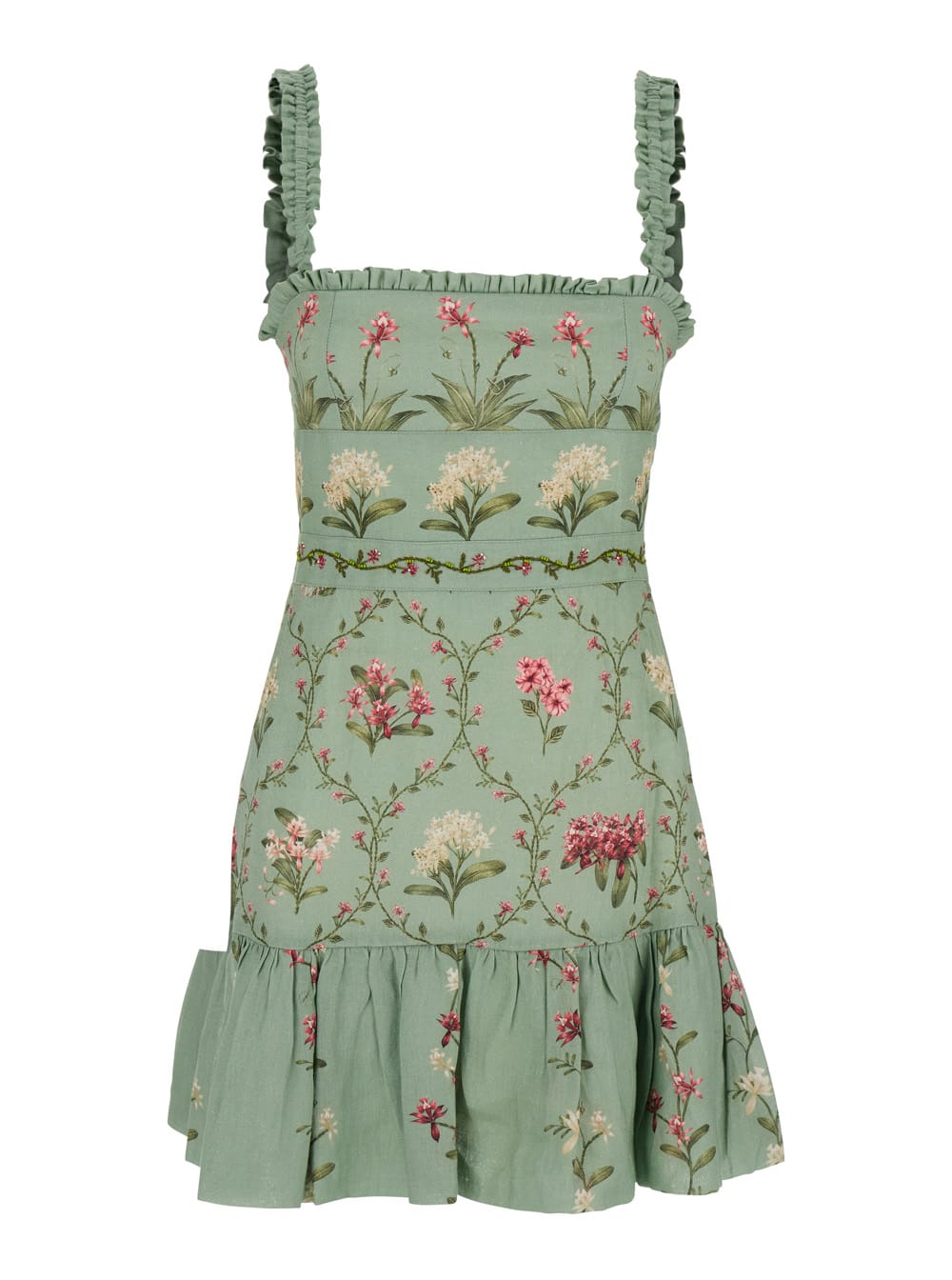 Agua by Agua Bendita nieve Green Long Dress With All-over Floral Print In Linen Woman