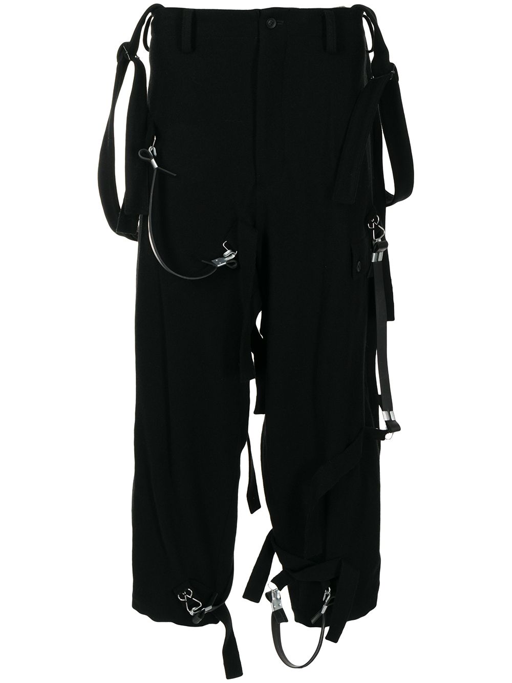 Yohji Yamamoto 吊袜带长裤 - 黑色