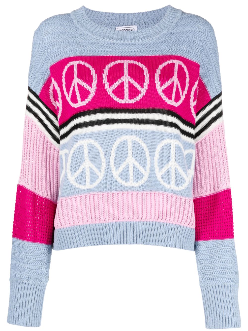 MOSCHINO JEANS 和平标志嵌花针织毛衣 - 蓝色