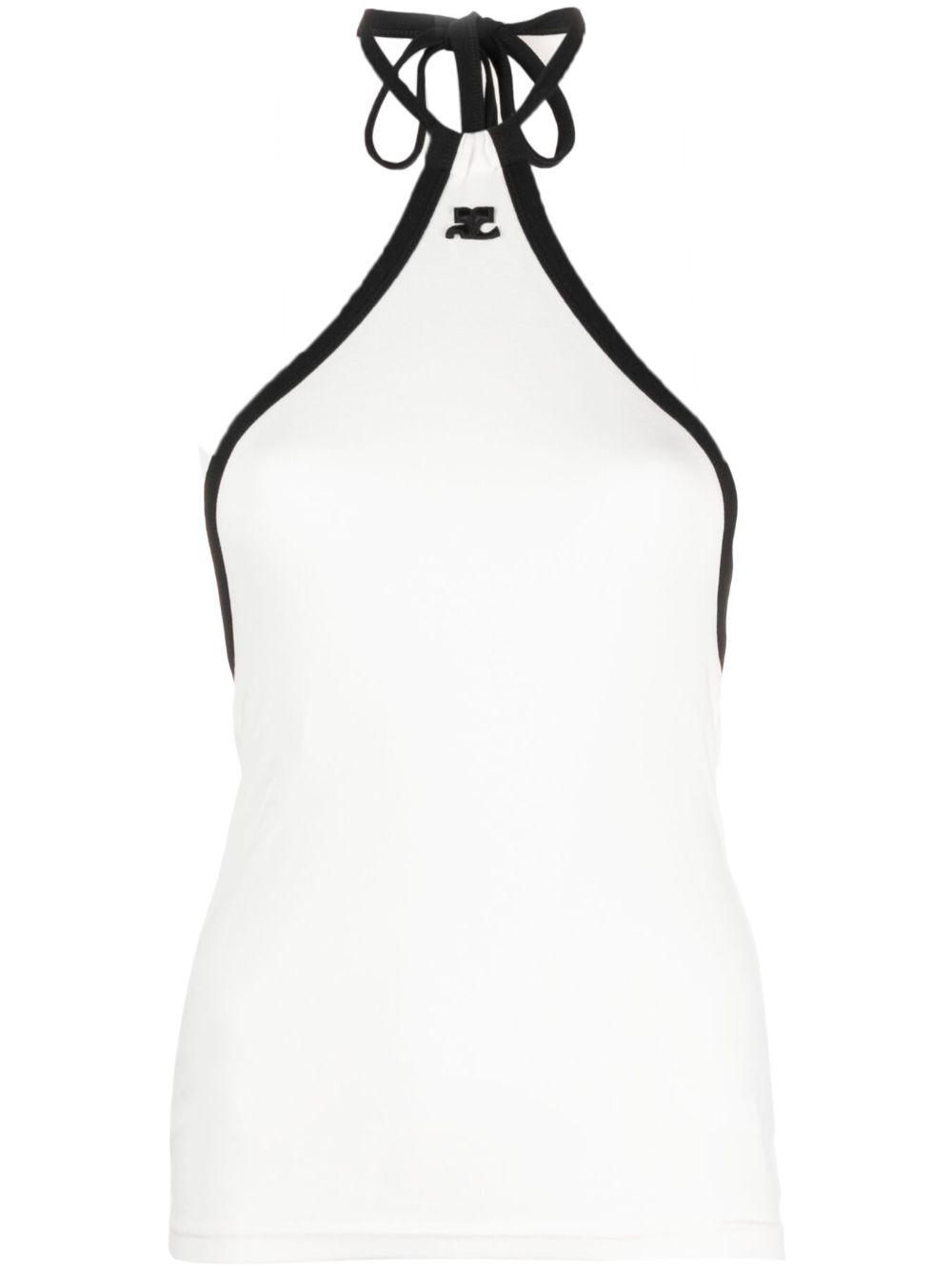 Courrèges logo刺绣挂脖上衣 - 白色