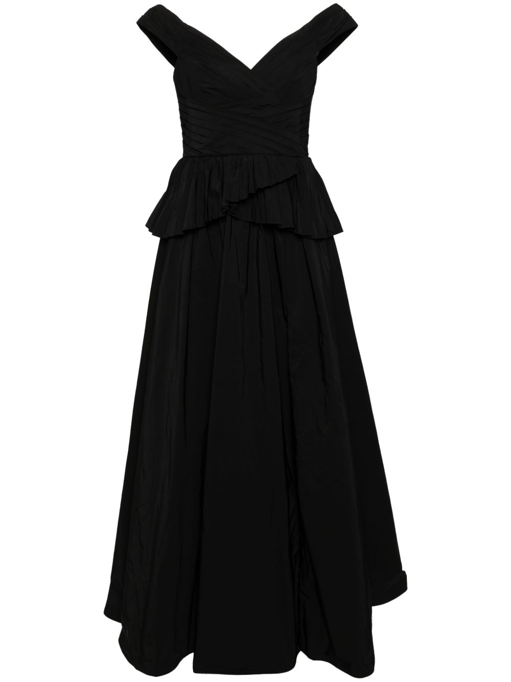 Marchesa Notte 垂坠细节塔夫绸礼服 - 黑色