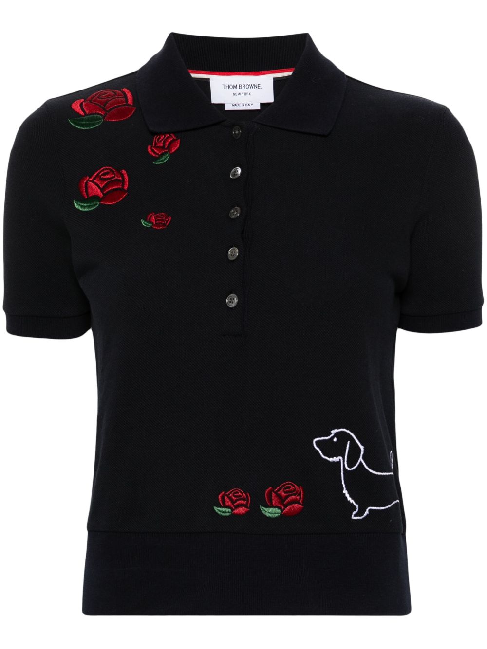 Thom Browne 图案刺绣棉polo领上衣 - 蓝色