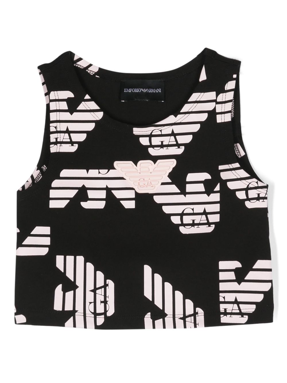 Emporio Armani Kids logo印花圆领上衣 - 黑色