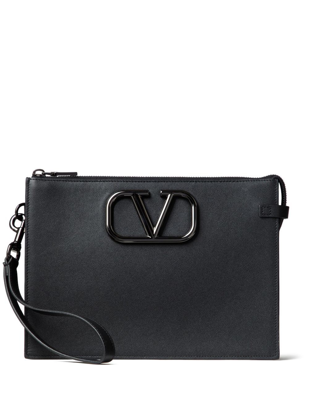 Valentino Garavani logo标牌手拿包 - 黑色